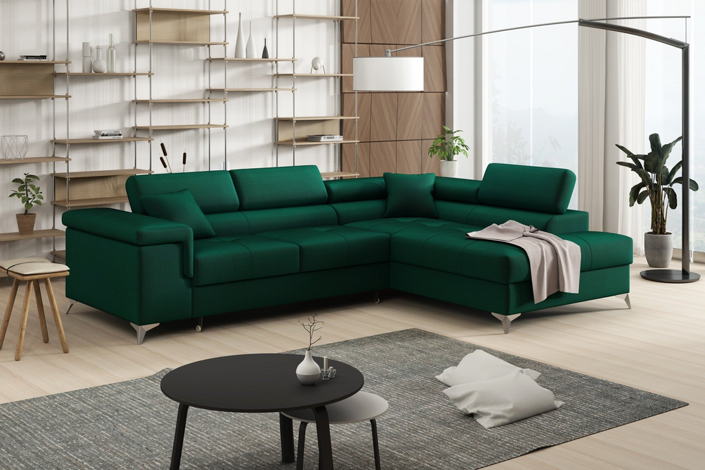 Striato Ecksofa – L-förmig mit Schlaffunktion und Bettkasten, verstellbaren Kopfstützen, Monolith-Gewebe