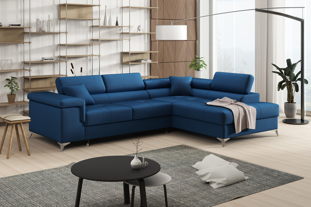 Striato Ecksofa – L-förmig mit Schlaffunktion und Bettkasten, verstellbaren Kopfstützen, Monolith-Stoff