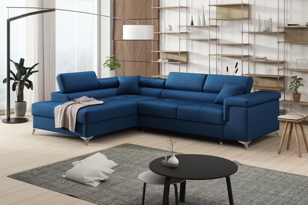 Striato Ecksofa – L-förmig mit Schlaffunktion und Bettkasten, verstellbaren Kopfstützen, Monolith-Stoff