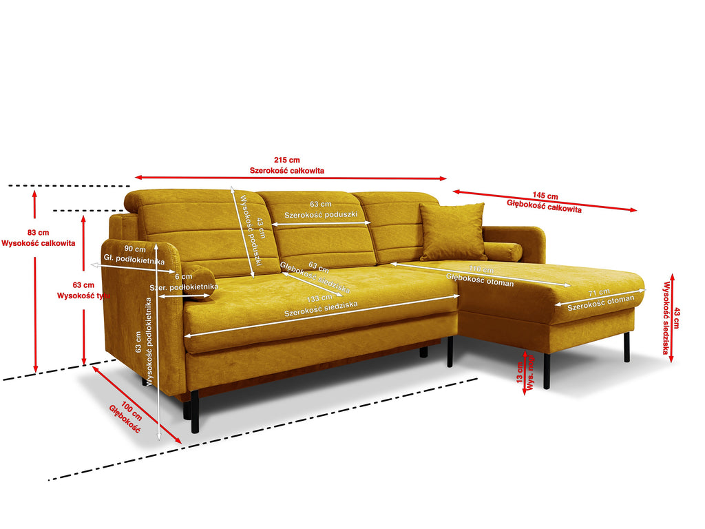 Bellari L-förmiges Ecksofa, universelle Seite mit Schlaffunktion und Bettkasten, Element-Samtbezug