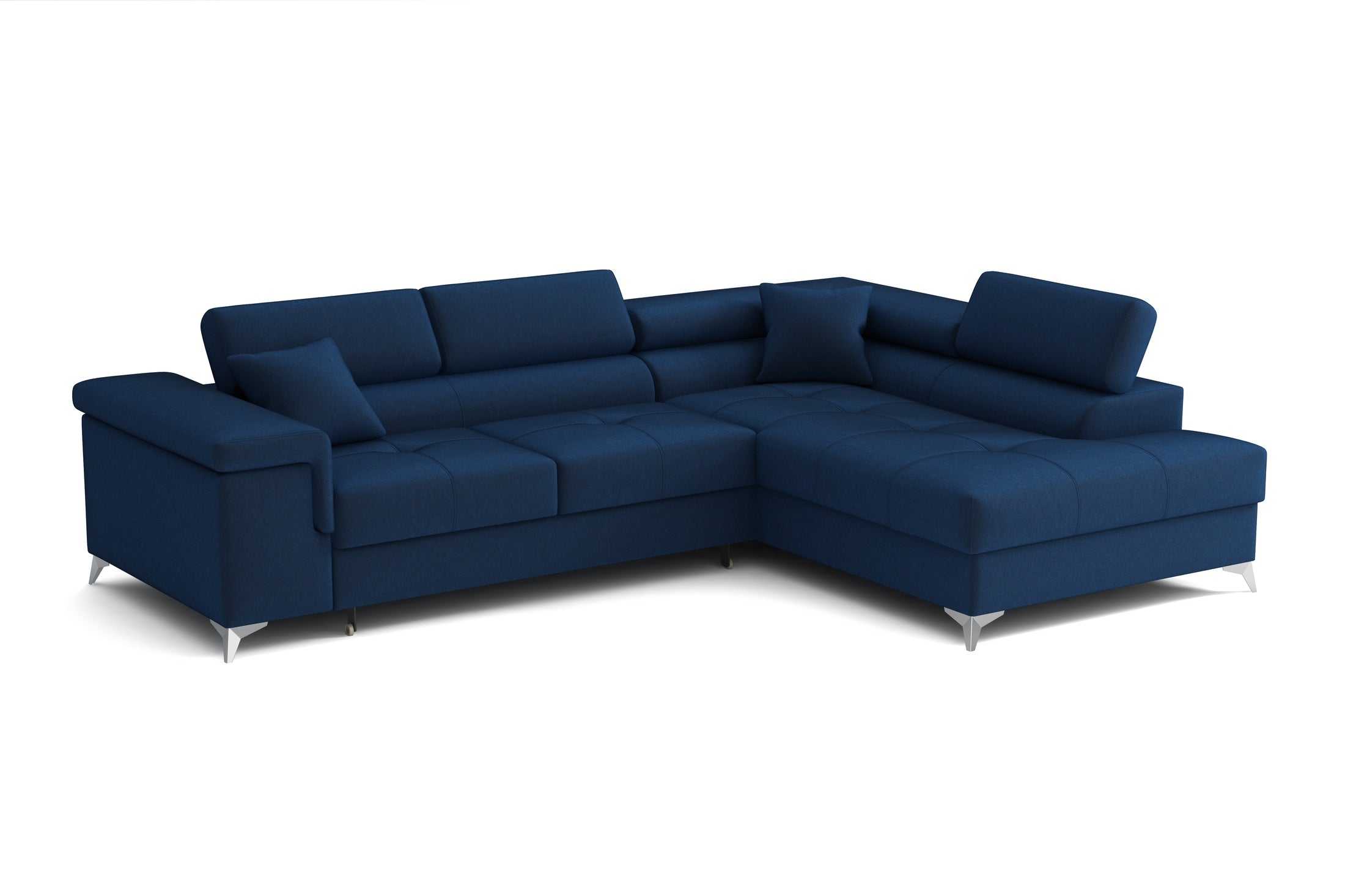 Narożnik Striato - L kształtny z funkcją spania i pojemnikiem na pościel regulowane zagłówki tkanina Monolith