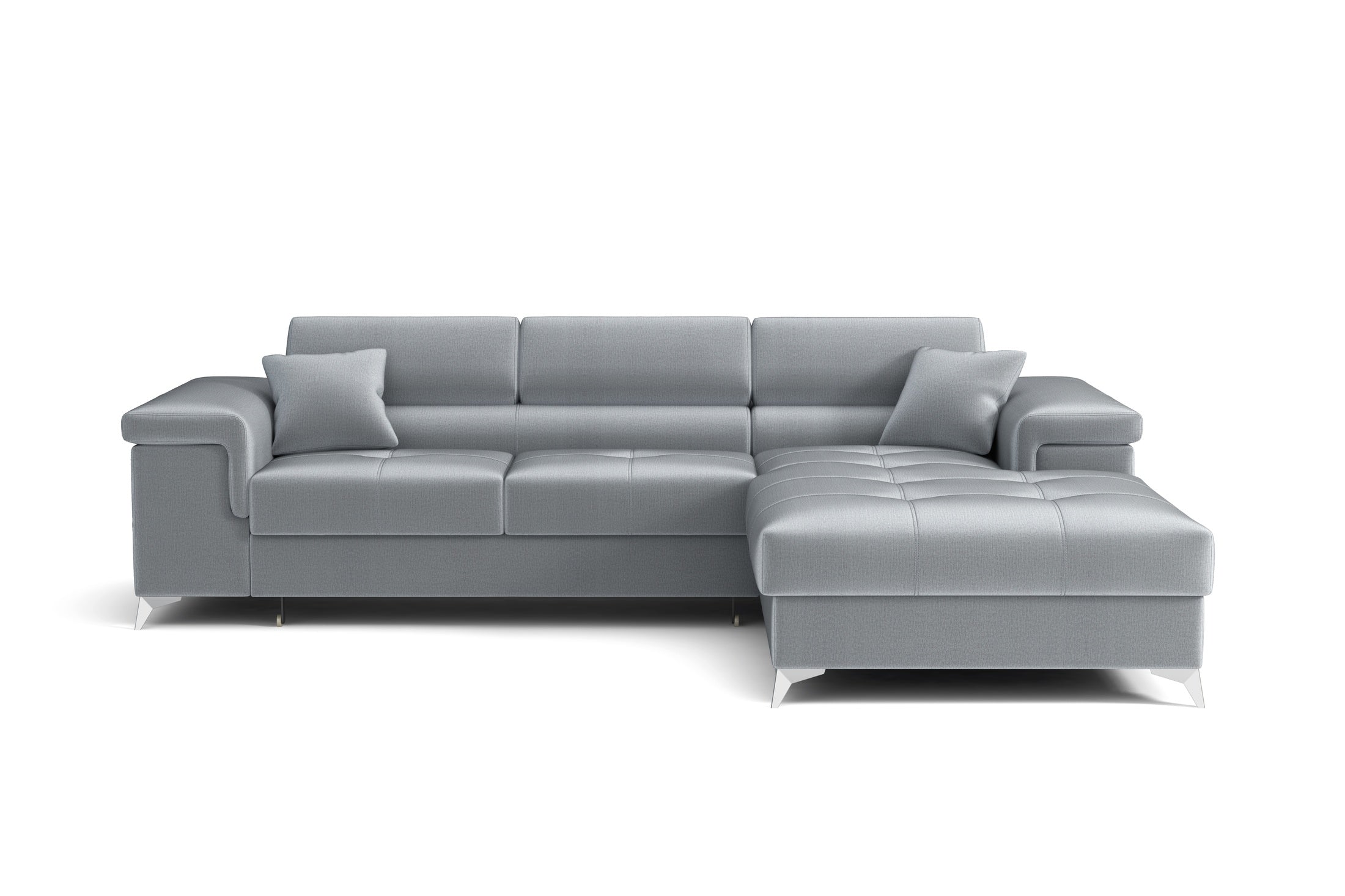 Narożnik Striato - L kształtny z funkcją spania i pojemnikiem na pościel regulowane zagłówki tkanina Monolith