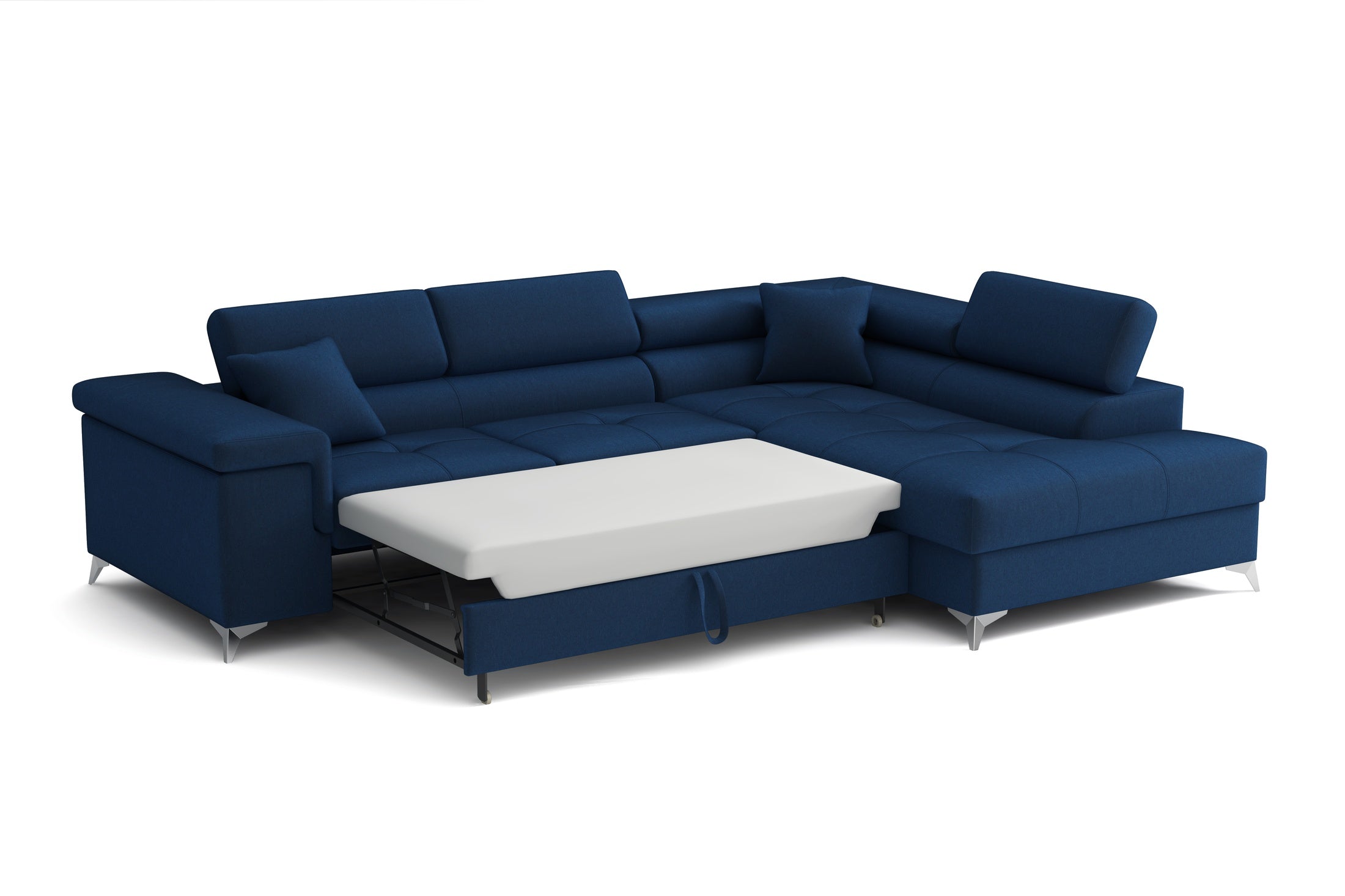 Narożnik Striato - L kształtny z funkcją spania i pojemnikiem na pościel regulowane zagłówki tkanina Monolith