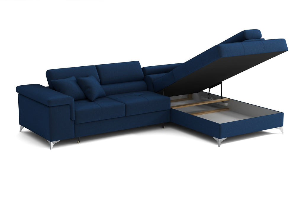 Striato Ecksofa – L-förmig mit Schlaffunktion und Bettkasten, verstellbaren Kopfstützen, Monolith-Stoff