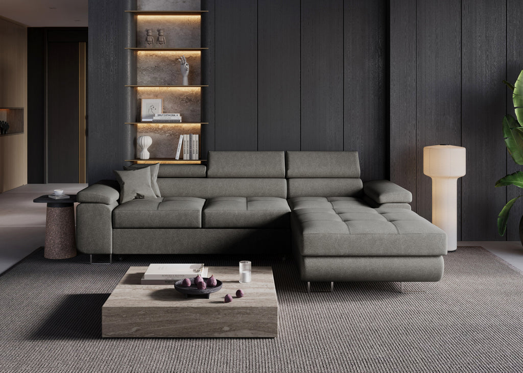 Ecksofa Volare L – formschön mit Schlaffunktion und Bettkasten. Castel (hell)