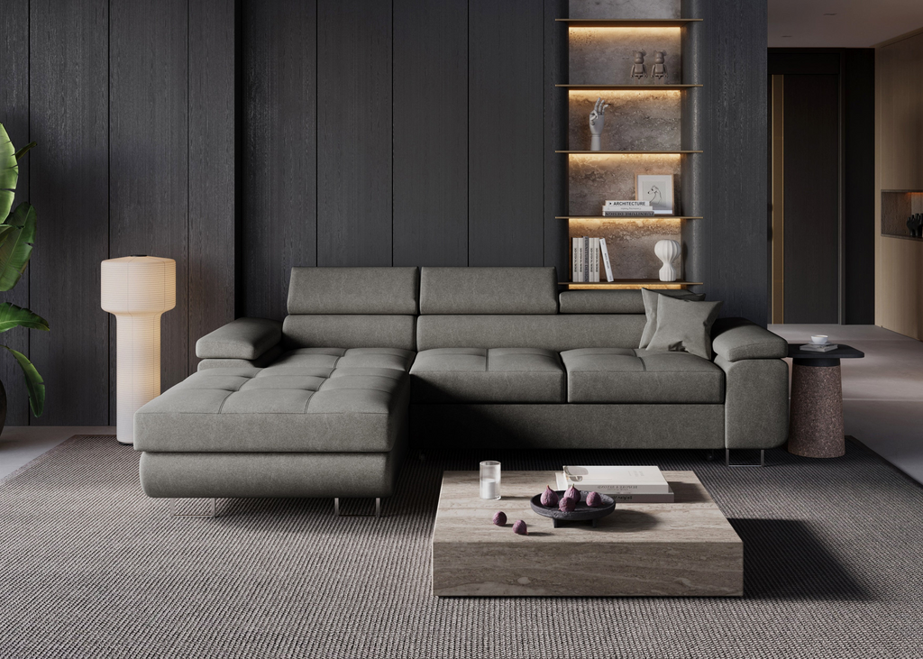 Ecksofa Volare L – formschön mit Schlaffunktion und Bettkasten. Castel (hell)