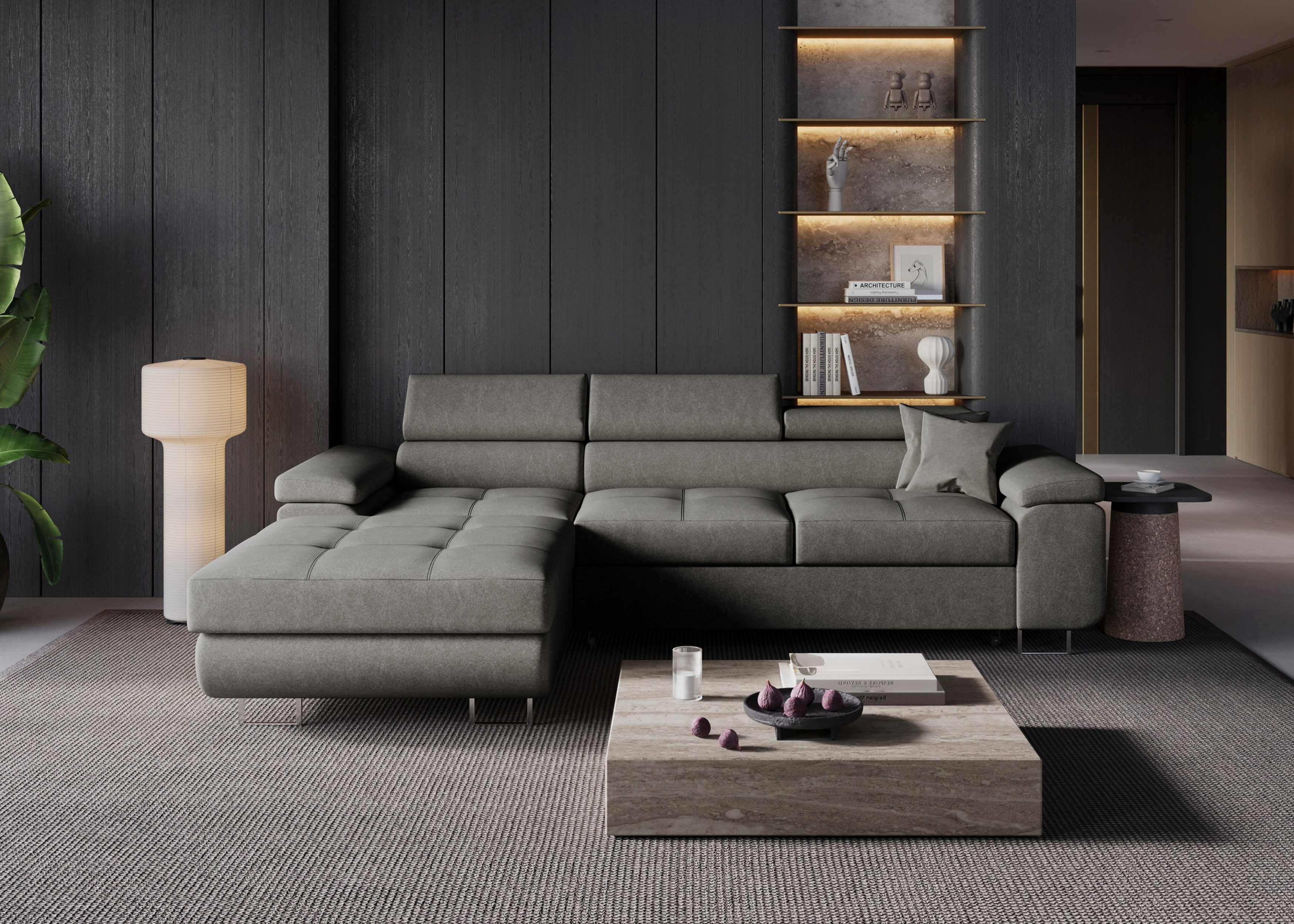 Narożnik Volare L - kształtny z funkcją spania i pojemnikiem tkanina Castel welur