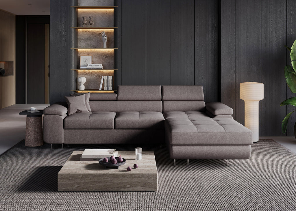 Ecksofa Volare L – formschön mit Schlaffunktion und Bettkasten. Castel (hell)