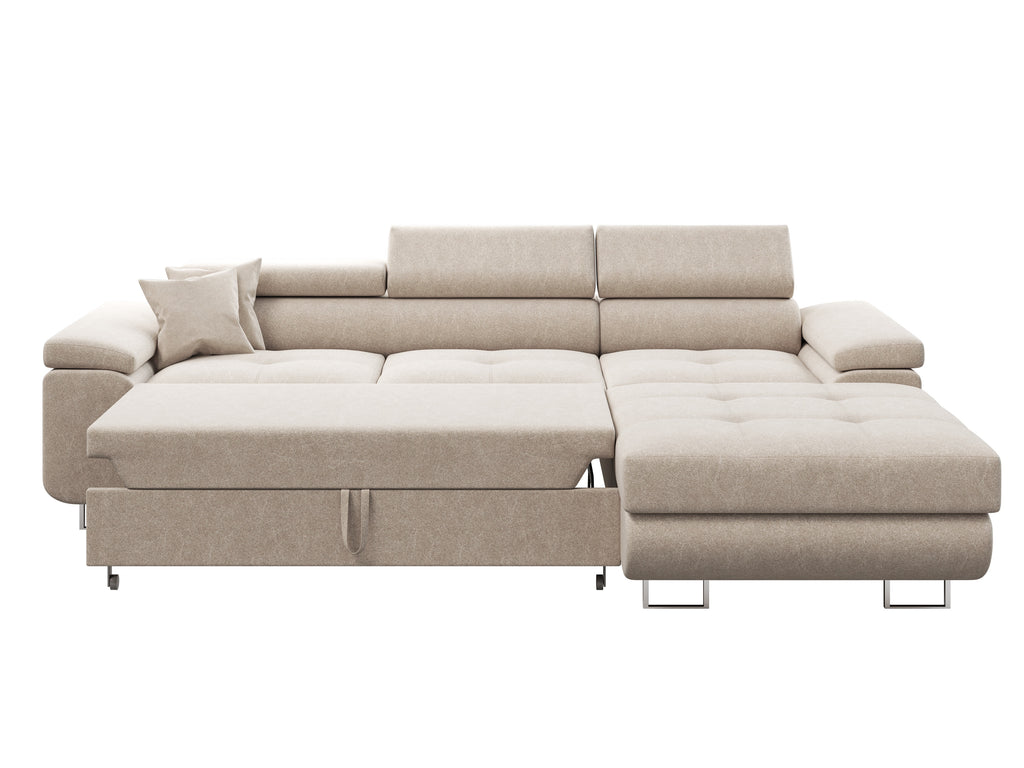 Ecksofa Volare L – formschön mit Schlaffunktion und Bettkasten. Castel (hell)