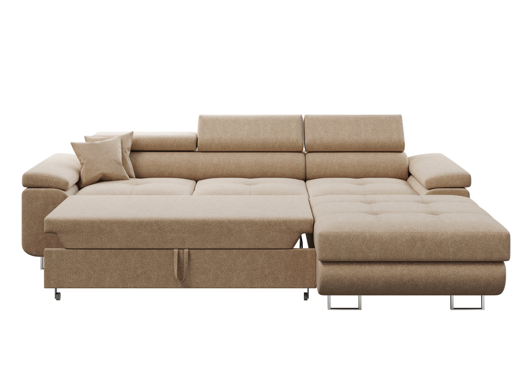 Ecksofa Volare L – formschön mit Schlaffunktion und Bettkasten. Castel (hell)