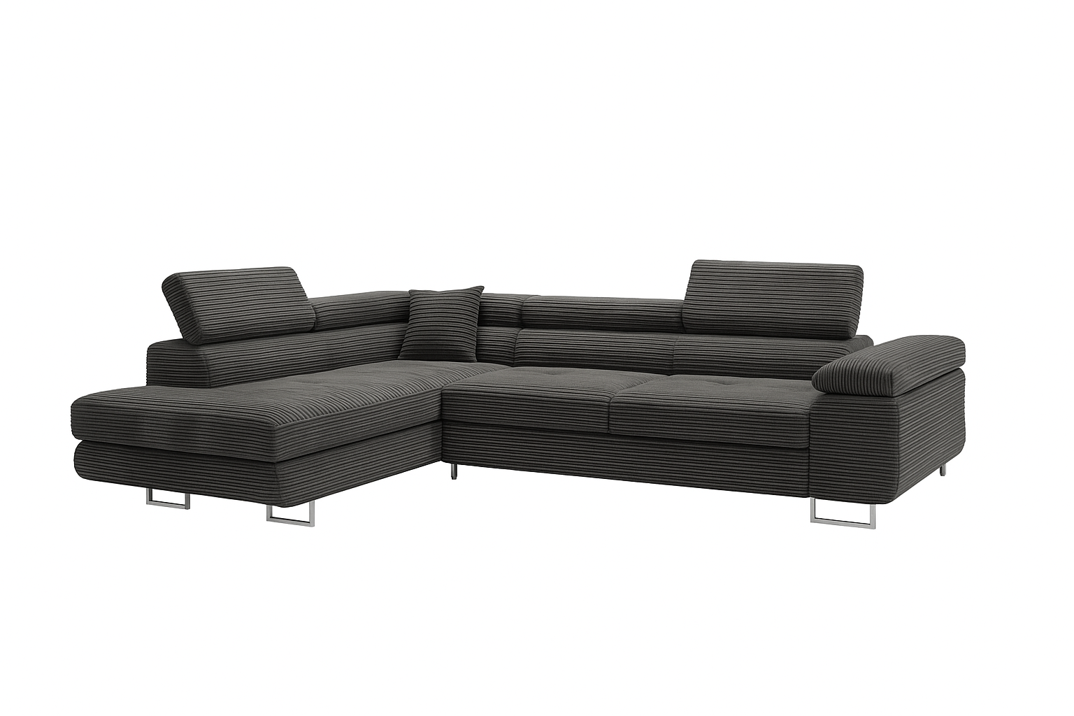 Ecksofa mit Schlaffunktion Nolio, L-förmig, mit Bettkasten, verstellbare Kopfstützen, Cordstoff.