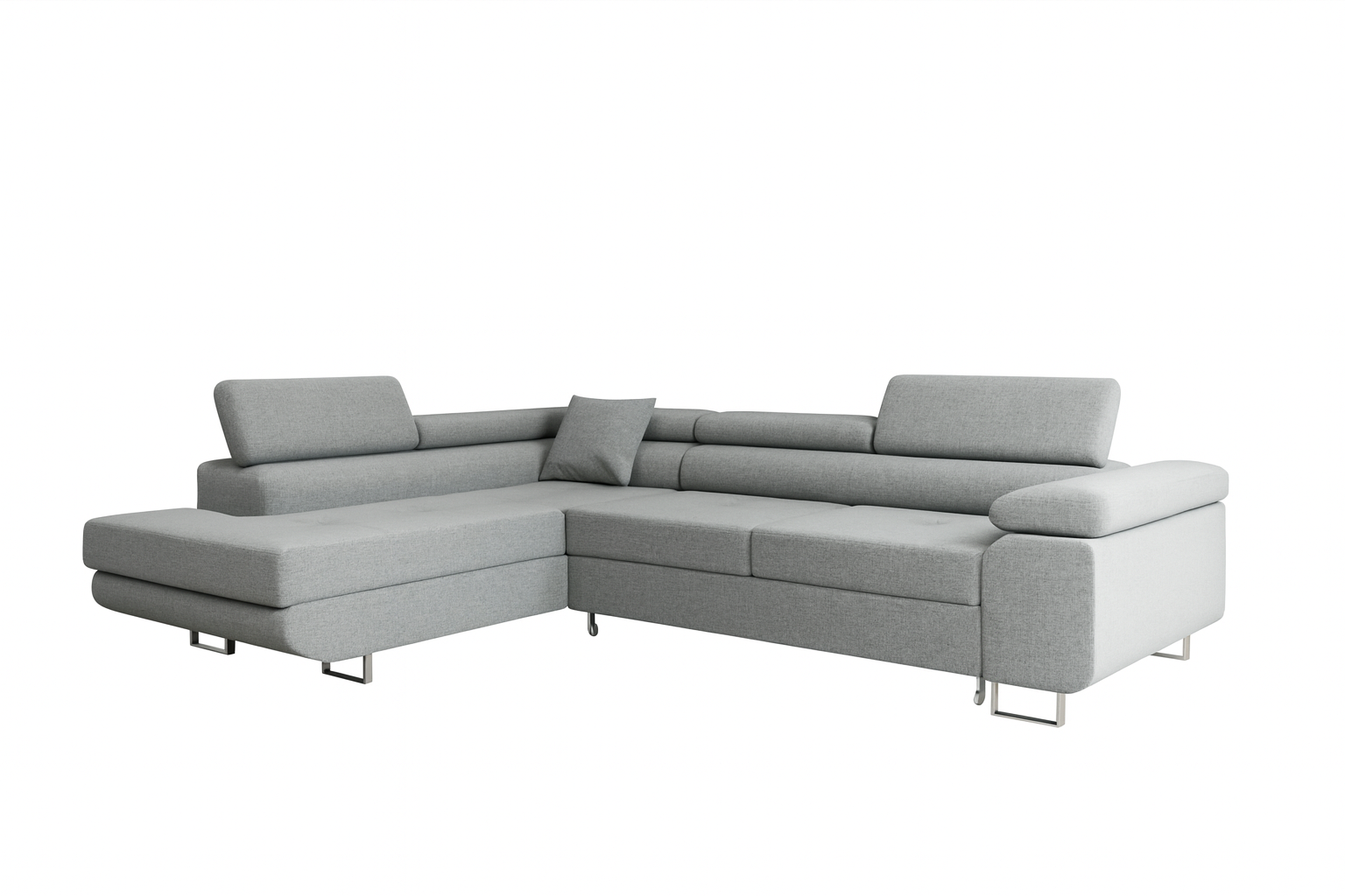 Ecksofa mit Schlaffunktion Nolio, L-förmig, mit Bettkasten, verstellbare Kopfstützen, wasserabweisender Stoff.