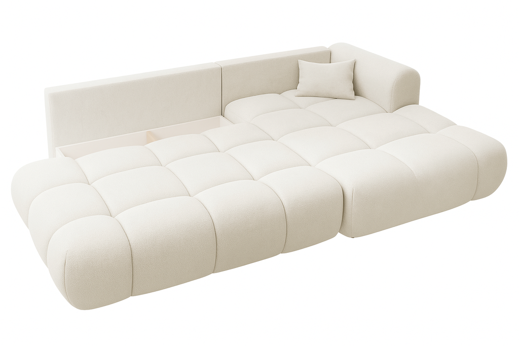 Ottimo L Ecksofa - mit Bettkasten, Schlaffunktion, Stoffbezug in Beige-Velours.
