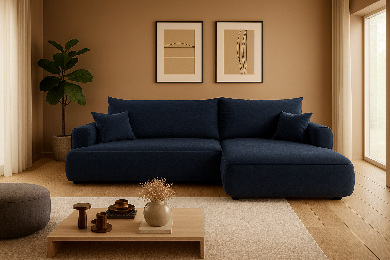 Ottimo L Ecksofa - mit Bettkasten, Schlaffunktion, Stoffbezug in Beige-Velours.