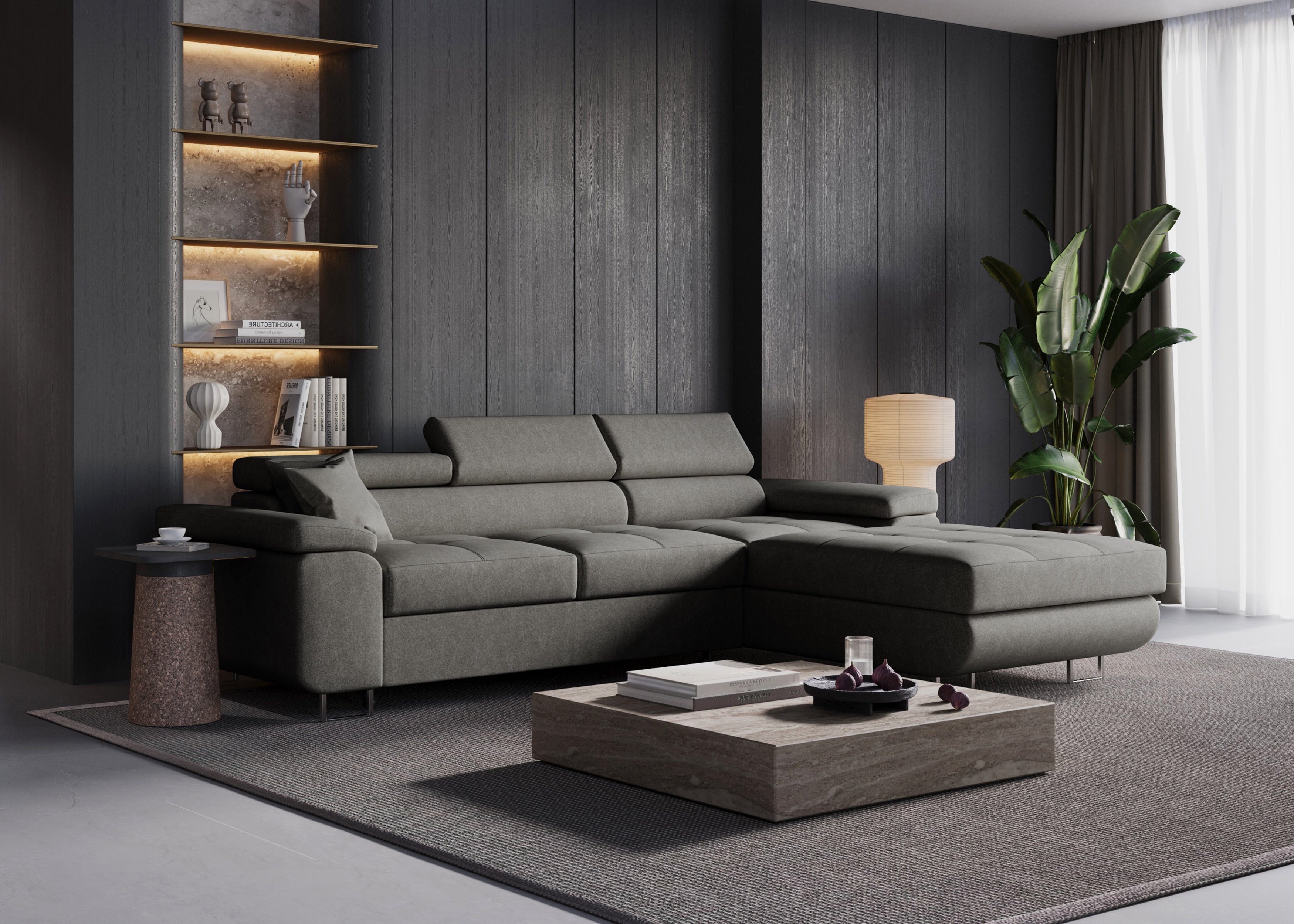 Narożnik Volare L - kształtny z funkcją spania i pojemnikiem tkanina Castel welur