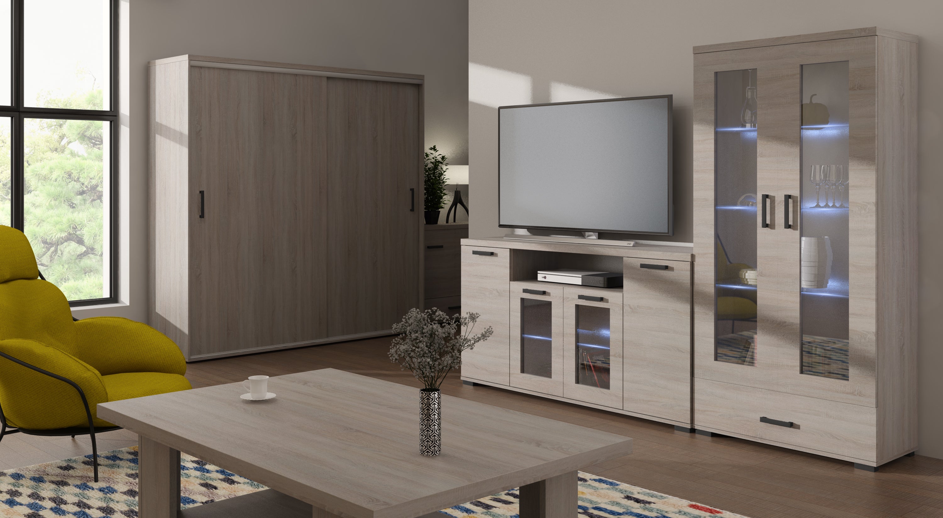 Estesa Kommode, modernes Design und hohe Funktionalität, 160 cm, 2 Farben. Farbe: Sonoma-Eiche; Maße: 160 x 85 x 40 cm