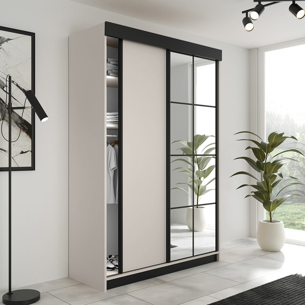 LAMARO 138 Kleiderschrank, 5 Farben, Spiegel 138 cm. Farbe: Weiß; Maße: 138 x 205 x 59 cm