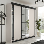 Kleiderschrank LAMARO 250, Spiegel, 4 Farben, 250 cm. Farbe: Weiß; Maße: 250 x 205 x 59 cm