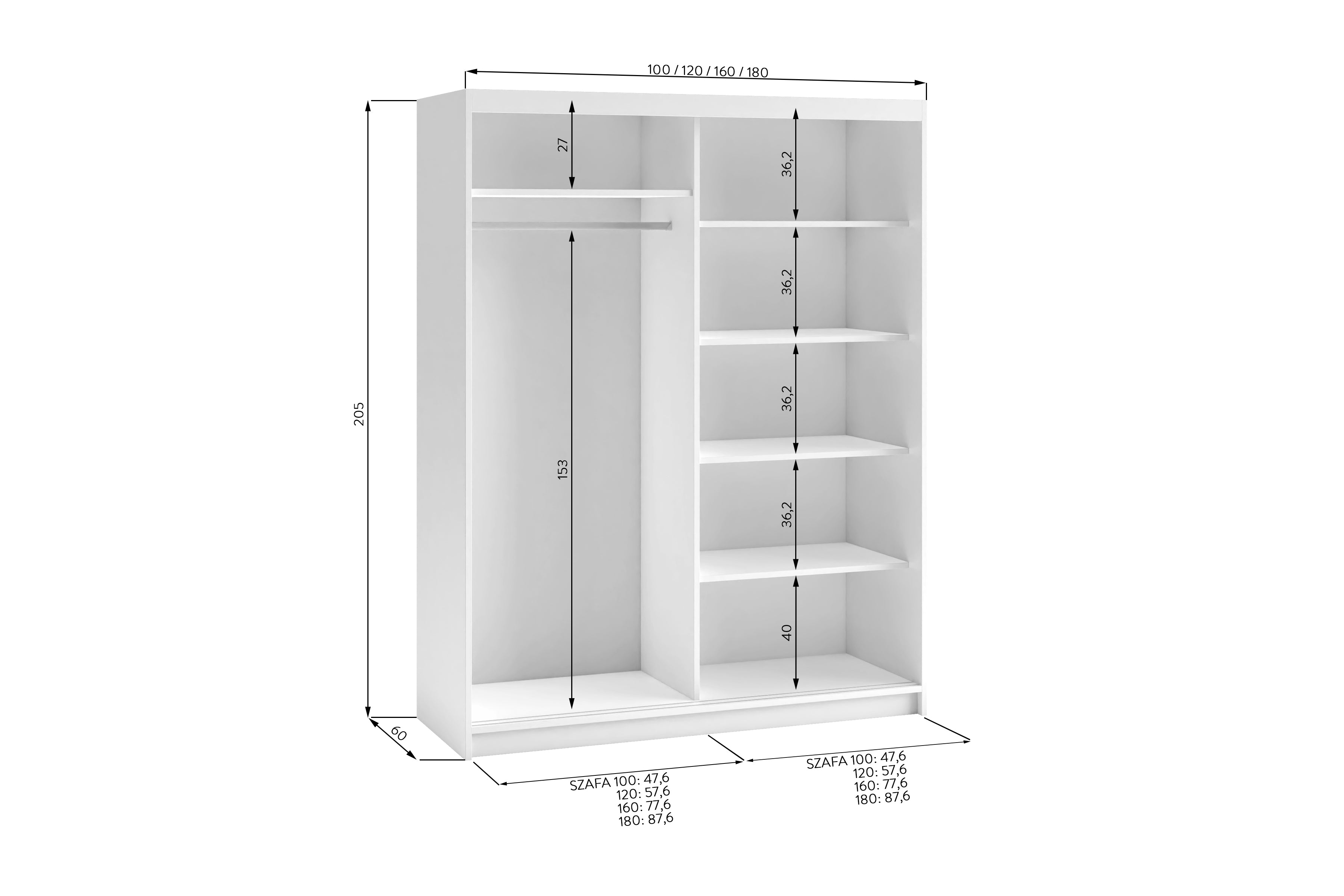 Großer Kleiderschrank DAREK – modernes Design und Funktionalität 100-180cm